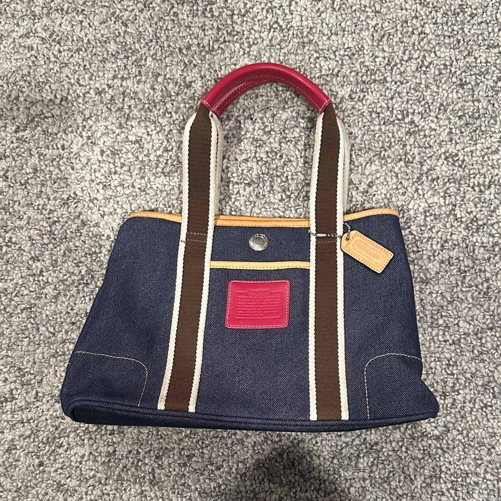 Coach Denim Tote Bag with Hot Pink Accents